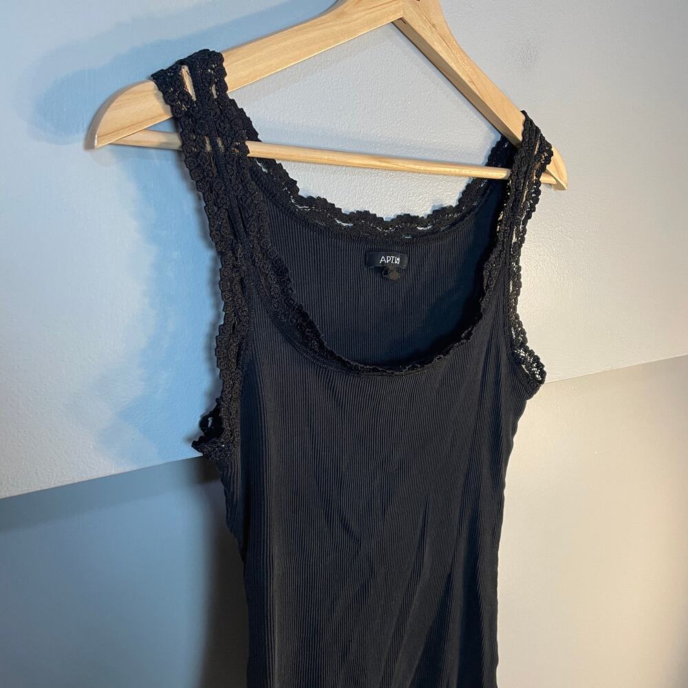 VTG Y2K Lace Neckline Stretchy Ribbed Black Tank Top SZ Medium Witchy 90's - Picture 4 of 14